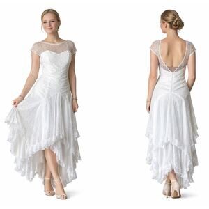 1980s Night Moves New York White Lace High Low Dress USA XS-S